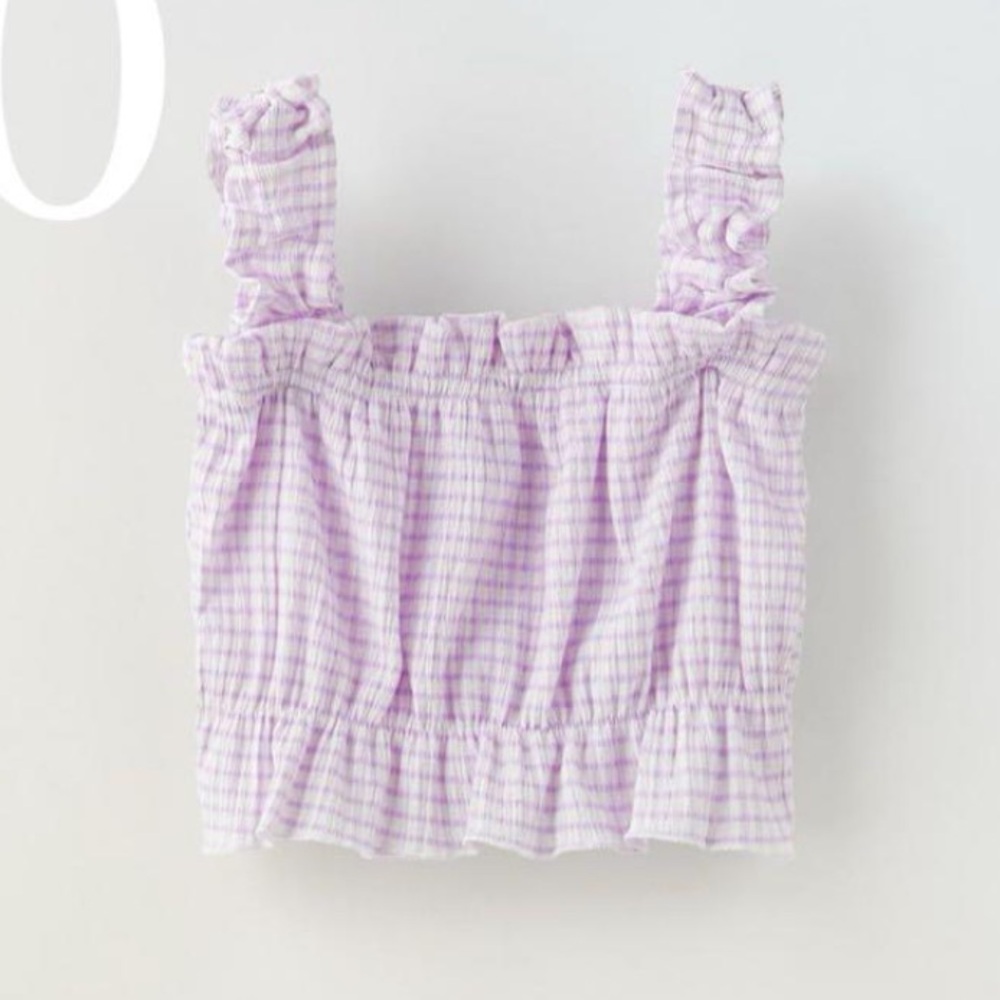 Zara Girl’s Plaid Smocked Sleeveless Top Purple White